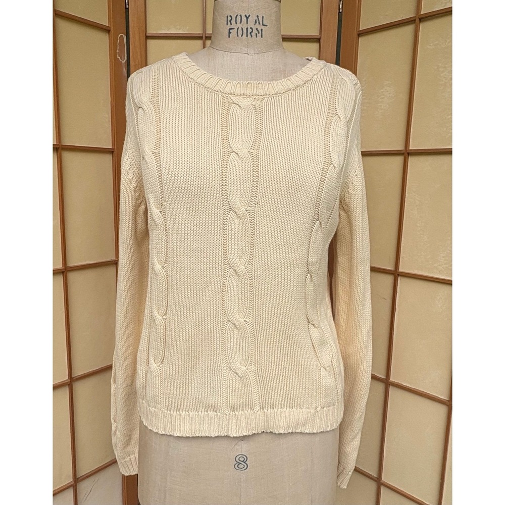 Butter Yellow 100% Cotton Cable Knit Sweater Liz Claiborne Lizsport S